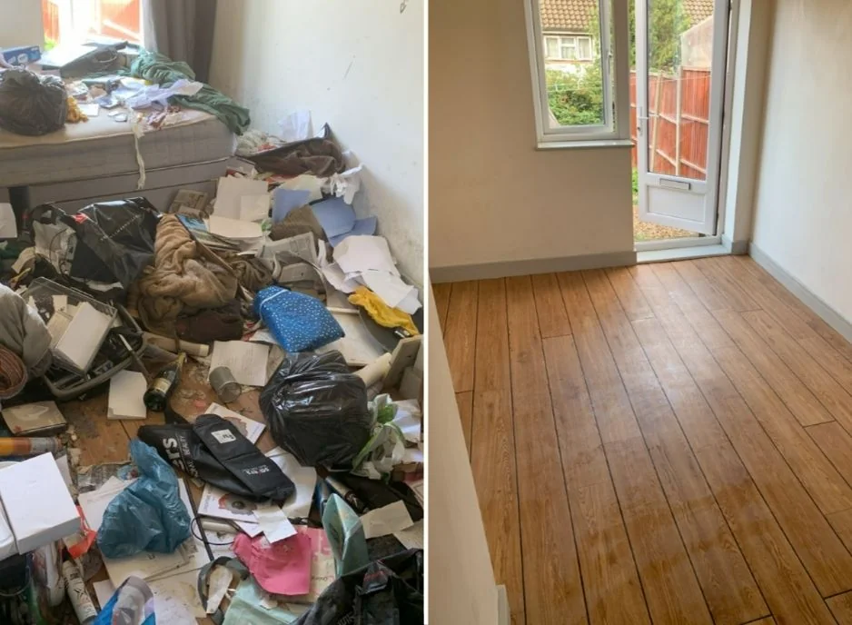 Mit Hausrat gefüllter Raum vor der Entrümpelung