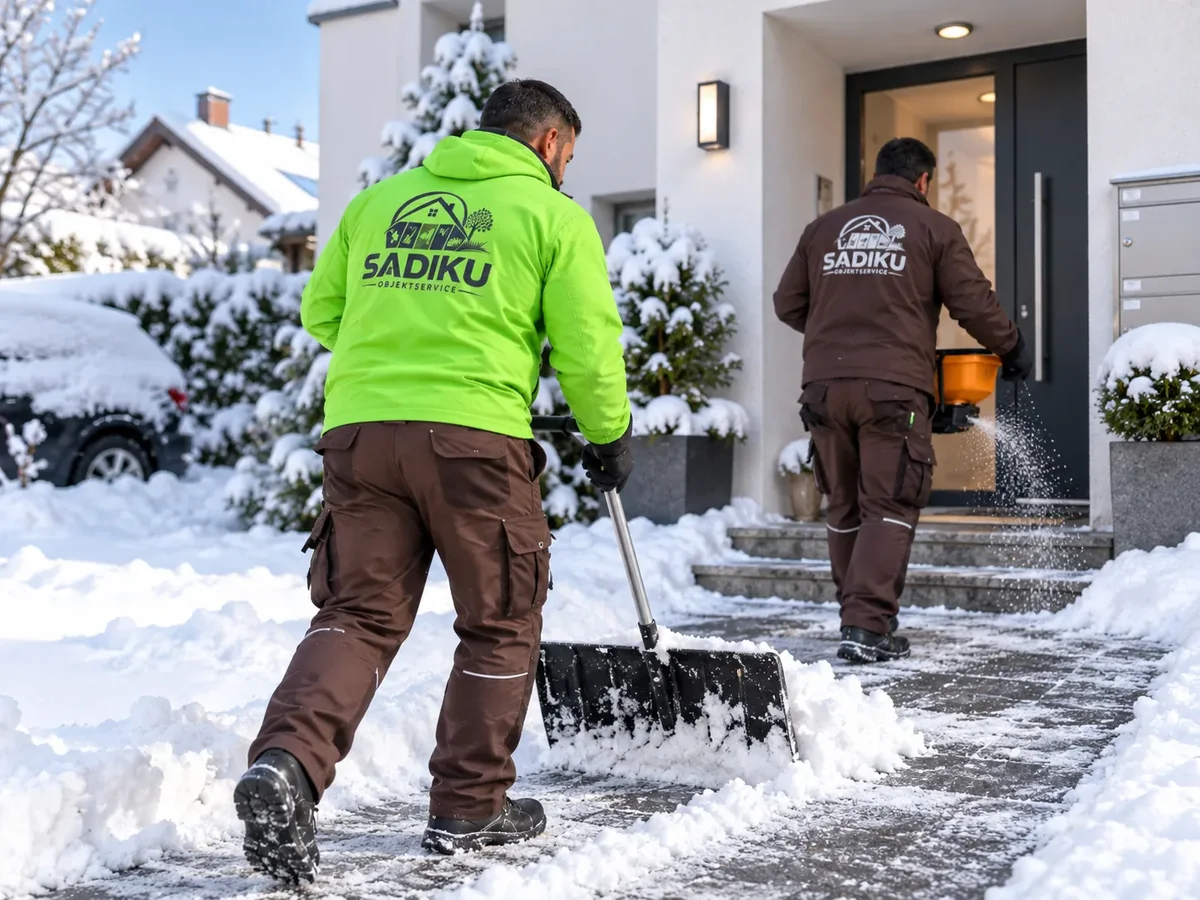 Mitarbeiter von Sadiku Objektservice beim Schneeräumen