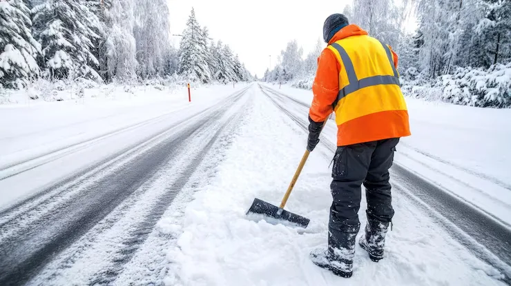 Winterdienst beim Räumen einer verschneiten Straße